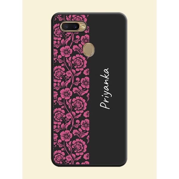 Pink Floral Pattern Design With Custom Text On Space Black Personalized Soft Matte Phone Covers -Oppo A7 Pink Floral Pattern Design With Custom Text On Space Black Personalized Soft Matte Phone Covers -Oppo A7