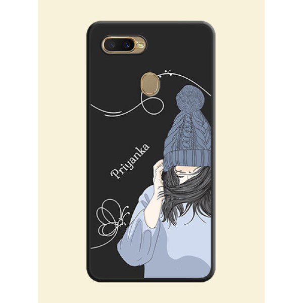 Girl With Blue Winter Outfiit Custom Text Design On Space Black Personalized Soft Matte Phone Covers -Oppo A7