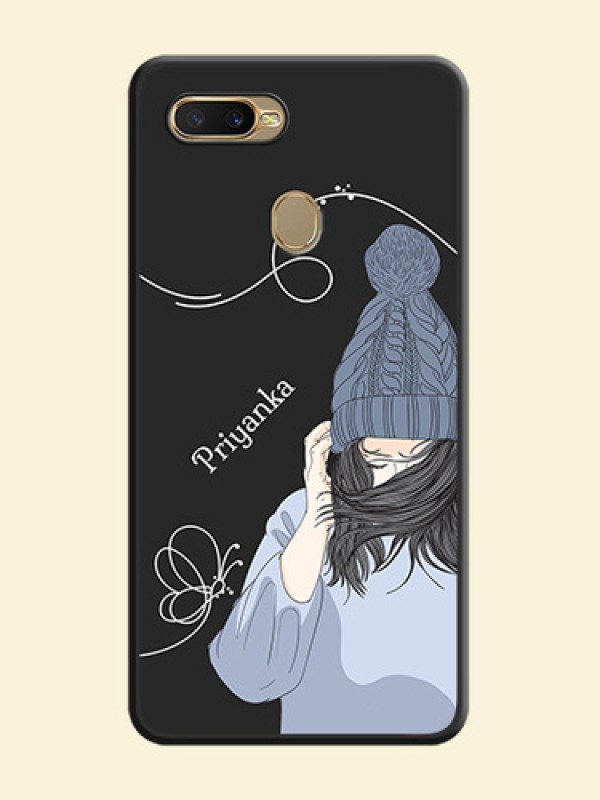 Girl With Blue Winter Outfiit Custom Text Design On Space Black Personalized Soft Matte Phone Covers -Oppo A7