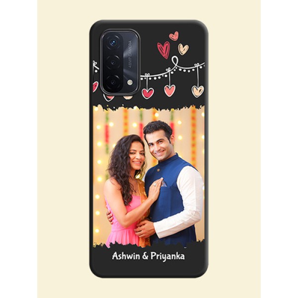 Pink Love Hangings with Name on Space Black Custom Soft Matte Phone Cases - Oppo A74 5G Pink Love Hangings with Name on Space Black Custom Soft Matte Phone Cases - Oppo A74 5G