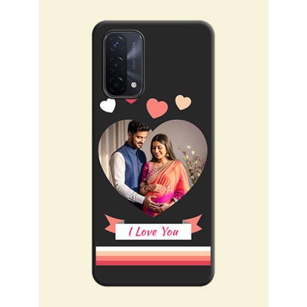 Love Shaped Photo with Colorful Stripes on Personalised Space Black Soft Matte Cases - Oppo A74 5G