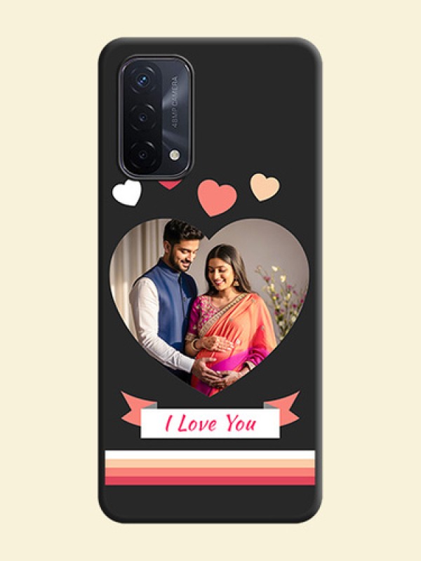 Love Shaped Photo with Colorful Stripes on Personalised Space Black Soft Matte Cases - Oppo A74 5G