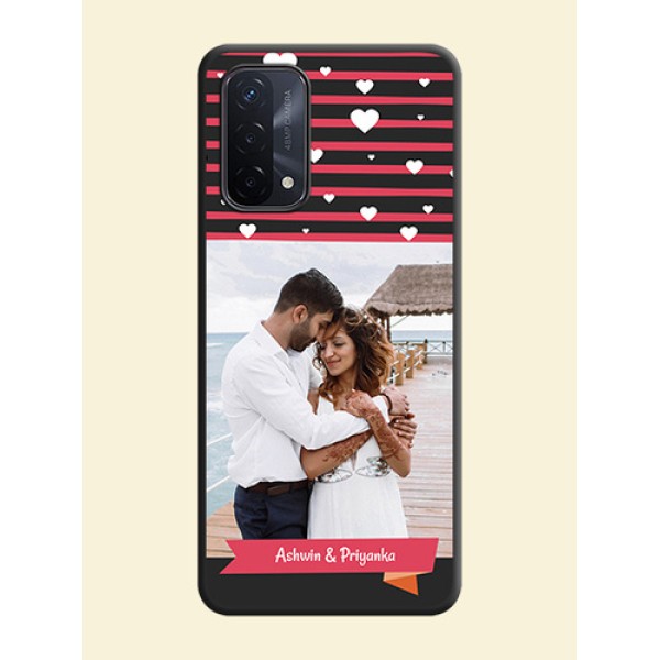 White Color Love Symbols with Pink Lines Pattern on Space Black Custom Soft Matte Phone Cases - Oppo A74 5G White Color Love Symbols with Pink Lines Pattern on Space Black Custom Soft Matte Phone Cases - Oppo A74 5G