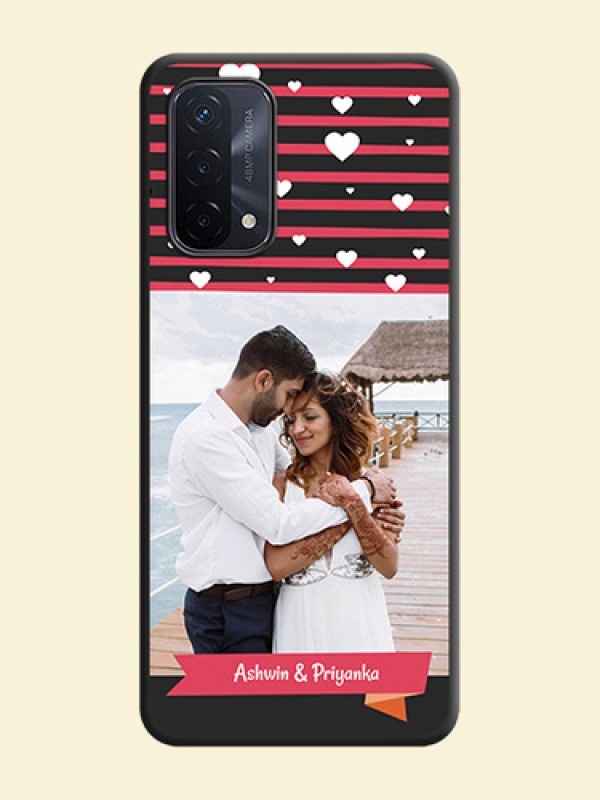 White Color Love Symbols with Pink Lines Pattern on Space Black Custom Soft Matte Phone Cases - Oppo A74 5G