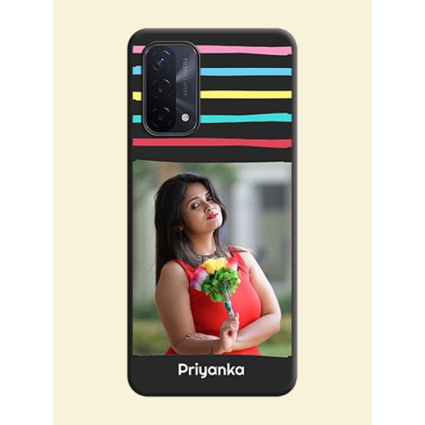 Multicolor Lines with Image on Space Black Personalized Soft Matte Phone Covers - Oppo A74 5G Multicolor Lines with Image on Space Black Personalized Soft Matte Phone Covers - Oppo A74 5G