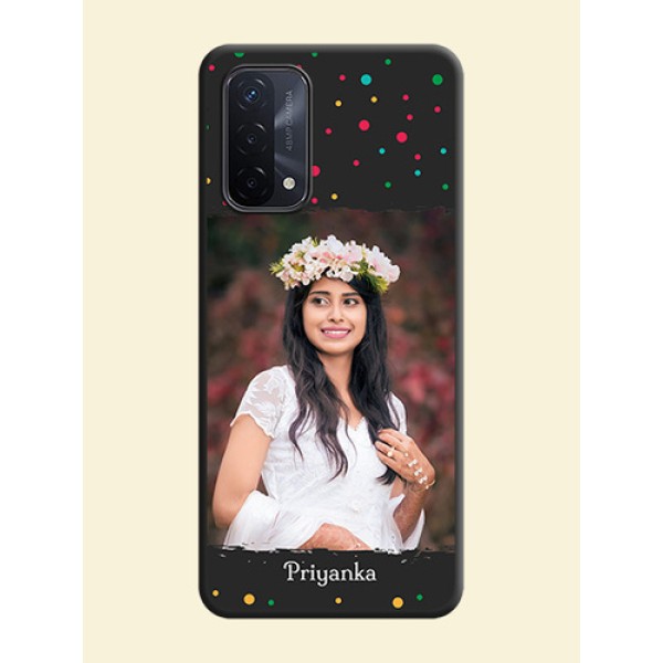 Multicolor Dotted Pattern with Text on Space Black Custom Soft Matte Phone Back Cover - Oppo A74 5G Multicolor Dotted Pattern with Text on Space Black Custom Soft Matte Phone Back Cover - Oppo A74 5G