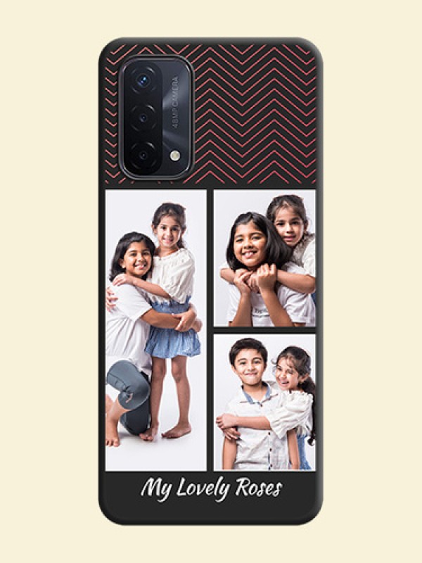 Wave Pattern with 3 Image Holder on Space Black Custom Soft Matte Back Cover - Oppo A74 5G