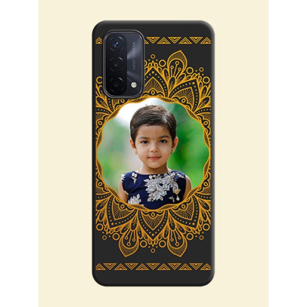 Round Image with Floral Design on Photo on Space Black Soft Matte Mobile Cover - Oppo A74 5G Round Image with Floral Design on Photo on Space Black Soft Matte Mobile Cover - Oppo A74 5G