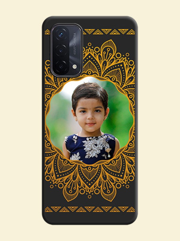 Round Image with Floral Design on Photo on Space Black Soft Matte Mobile Cover - Oppo A74 5G
