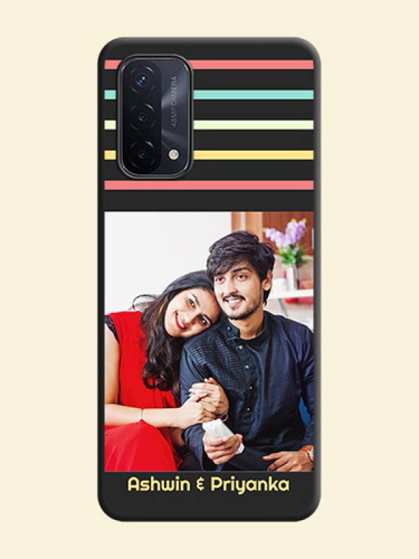 Color Stripes with Photo and Text on Photo on Space Black Soft Matte Mobile Case - Oppo A74 5G