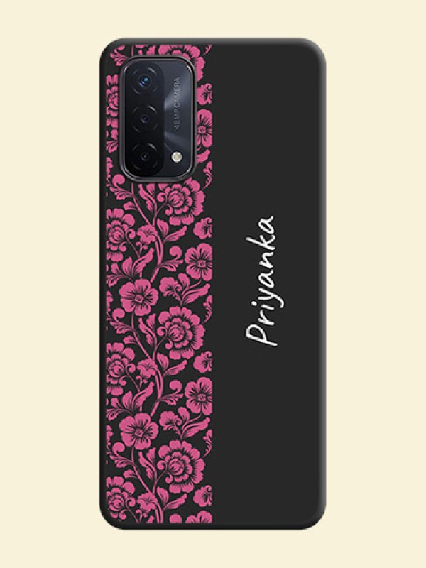 Pink Floral Pattern Design With Custom Text On Space Black Personalized Soft Matte Phone Covers -Oppo A74 5G