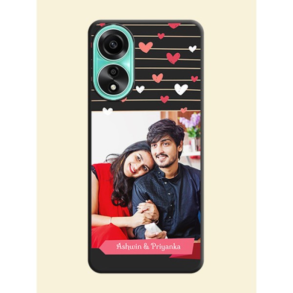 Love Pattern with Name on Pink Ribbon - Photo on Space Black Soft Matte Back Cover - Oppo A78 4G Love Pattern with Name on Pink Ribbon - Photo on Space Black Soft Matte Back Cover - Oppo A78 4G