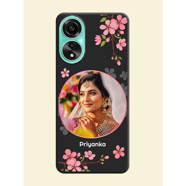 Round Image with Pink Color Floral Design - Photo on Space Black Soft Matte Back Cover - Oppo A78 4G Round Image with Pink Color Floral Design - Photo on Space Black Soft Matte Back Cover - Oppo A78 4G