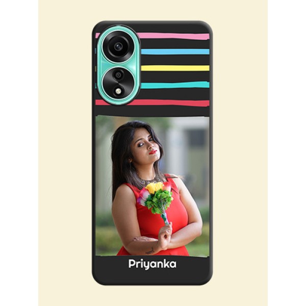 Multicolor Lines with Image on Space Black Personalized Soft Matte Phone Covers - Oppo A78 4G Multicolor Lines with Image on Space Black Personalized Soft Matte Phone Covers - Oppo A78 4G