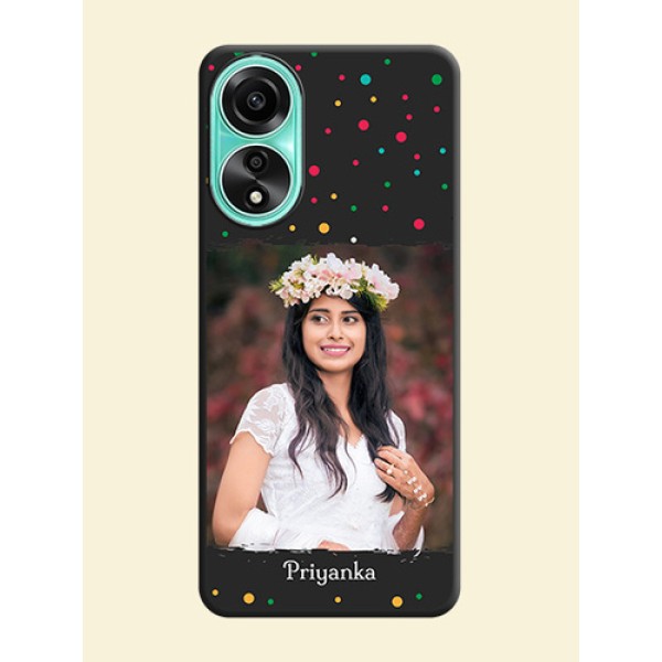 Multicolor Dotted Pattern with Text on Space Black Custom Soft Matte Phone Back Cover - Oppo A78 4G Multicolor Dotted Pattern with Text on Space Black Custom Soft Matte Phone Back Cover - Oppo A78 4G