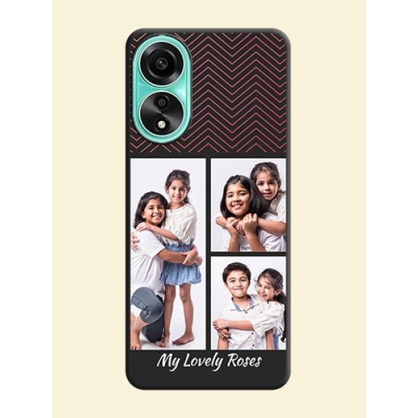 Wave Pattern with 3 Image Holder on Space Black Custom Soft Matte Back Cover - Oppo A78 4G Wave Pattern with 3 Image Holder on Space Black Custom Soft Matte Back Cover - Oppo A78 4G
