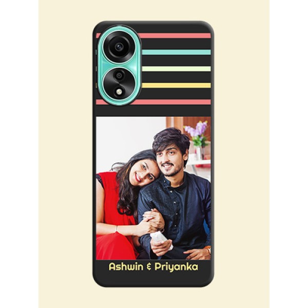 Color Stripes with Photo and Text - Photo on Space Black Soft Matte Mobile Case - Oppo A78 4G Color Stripes with Photo and Text - Photo on Space Black Soft Matte Mobile Case - Oppo A78 4G