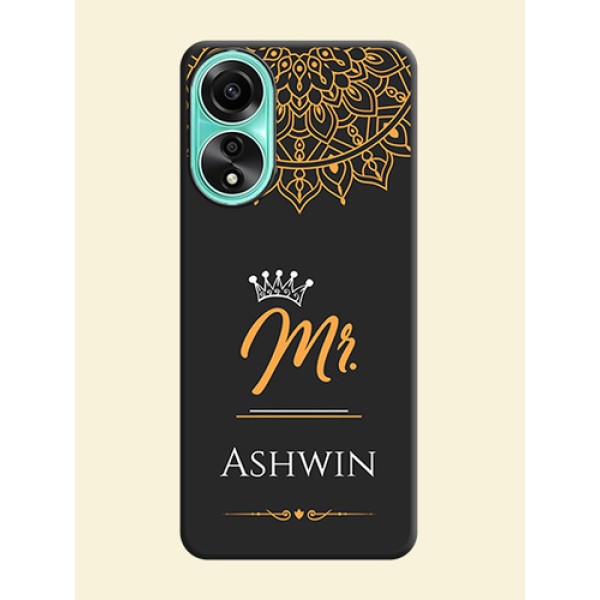 Mr Name with Floral Design on Personalised Space Black Soft Matte Cases - Oppo A78 4G