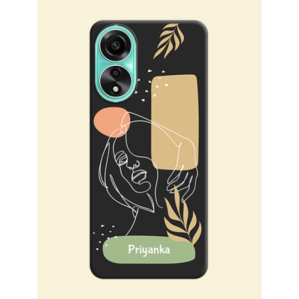 Custom Text With Line Art Of Women & Leaves Design On Space Black Personalized Soft Matte Phone Covers - Oppo A78 4G Custom Text With Line Art Of Women & Leaves Design On Space Black Personalized Soft Matte Phone Covers - Oppo A78 4G
