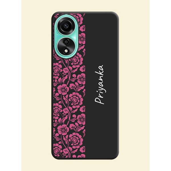 Pink Floral Pattern Design With Custom Text On Space Black Personalized Soft Matte Phone Covers - Oppo A78 4G Pink Floral Pattern Design With Custom Text On Space Black Personalized Soft Matte Phone Covers - Oppo A78 4G