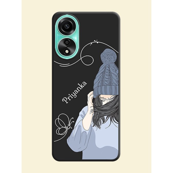 Girl With Blue Winter Outfiit Custom Text Design On Space Black Personalized Soft Matte Phone Covers - Oppo A78 4G Girl With Blue Winter Outfiit Custom Text Design On Space Black Personalized Soft Matte Phone Covers - Oppo A78 4G