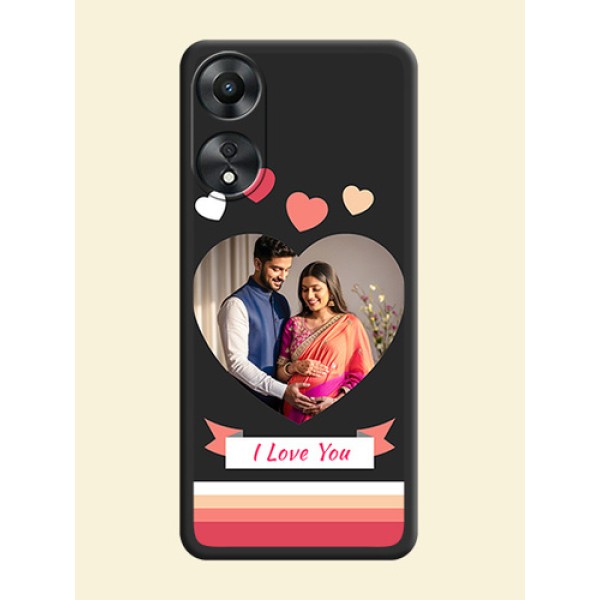 Love Shaped Photo with Colorful Stripes on Personalised Space Black Soft Matte Cases - Oppo A78 5G