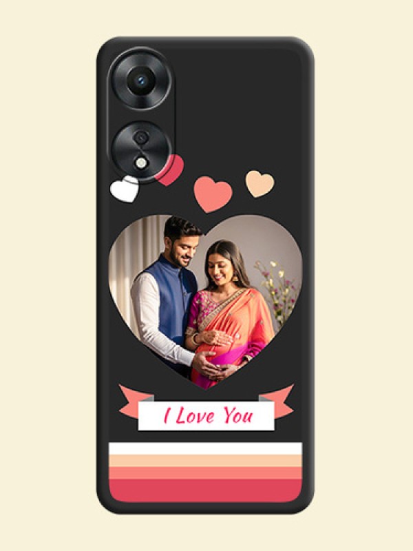 Love Shaped Photo with Colorful Stripes on Personalised Space Black Soft Matte Cases - Oppo A78 5G