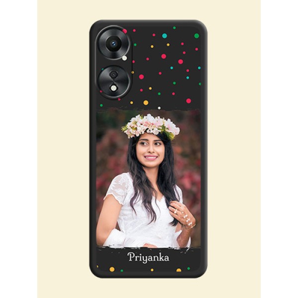 Multicolor Dotted Pattern with Text on Space Black Custom Soft Matte Phone Back Cover - Oppo A78 5G Multicolor Dotted Pattern with Text on Space Black Custom Soft Matte Phone Back Cover - Oppo A78 5G