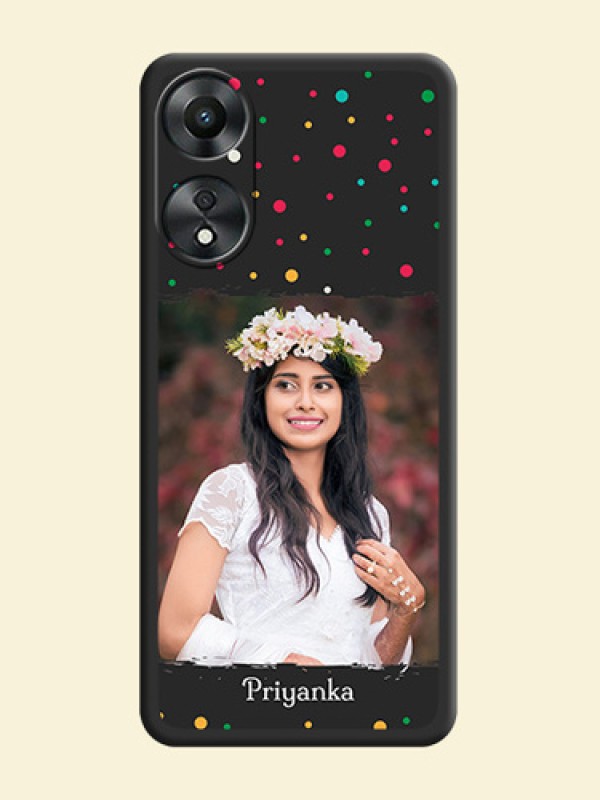 Multicolor Dotted Pattern with Text on Space Black Custom Soft Matte Phone Back Cover - Oppo A78 5G
