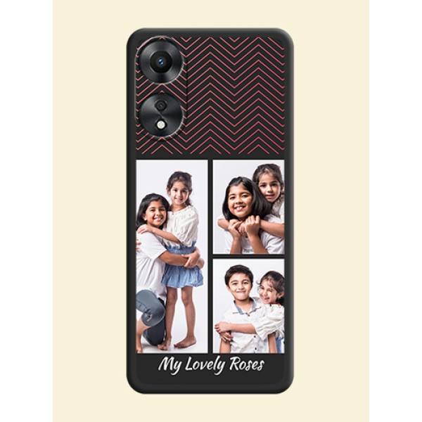Wave Pattern with 3 Image Holder on Space Black Custom Soft Matte Back Cover - Oppo A78 5G Wave Pattern with 3 Image Holder on Space Black Custom Soft Matte Back Cover - Oppo A78 5G