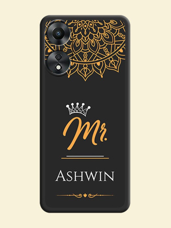 Mr Name with Floral Design  on Personalised Space Black Soft Matte Cases - Oppo A78 5G