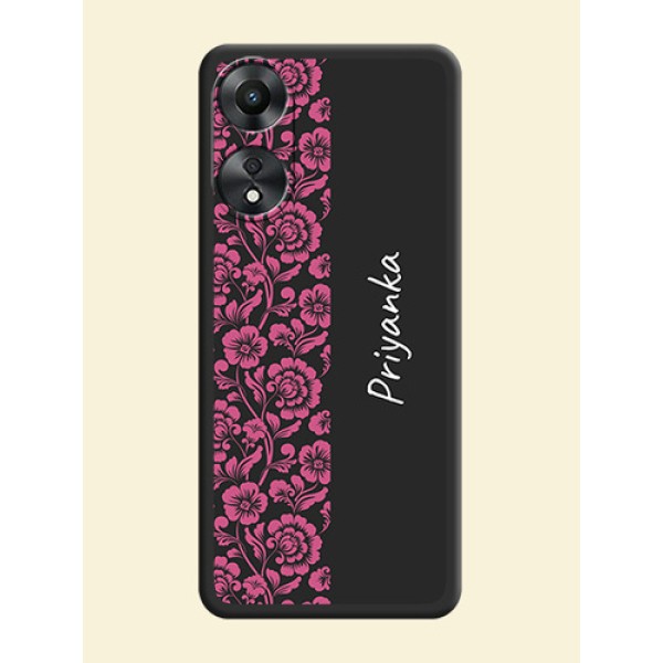Pink Floral Pattern Design With Custom Text On Space Black Personalized Soft Matte Phone Covers -Oppo A78 5G Pink Floral Pattern Design With Custom Text On Space Black Personalized Soft Matte Phone Covers -Oppo A78 5G