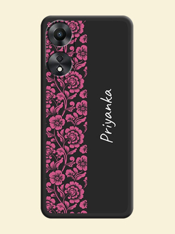 Pink Floral Pattern Design With Custom Text On Space Black Personalized Soft Matte Phone Covers -Oppo A78 5G