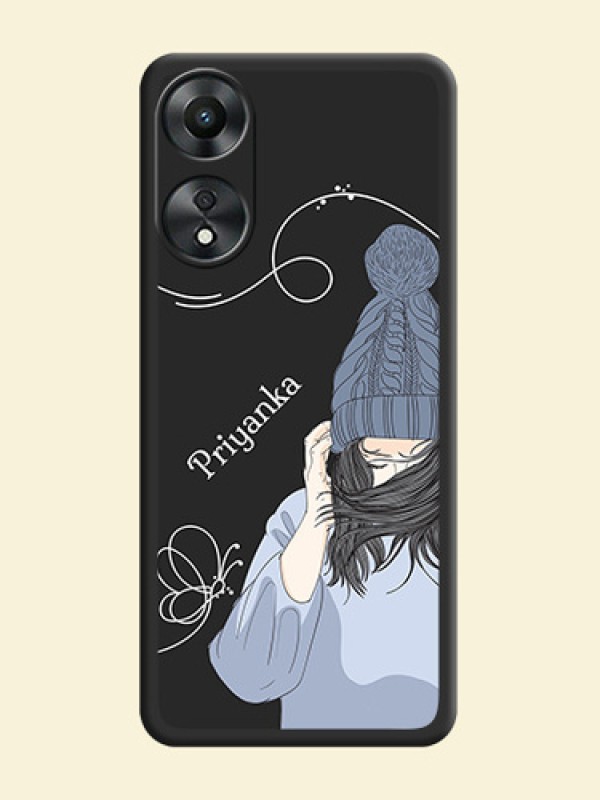 Girl With Blue Winter Outfiit Custom Text Design On Space Black Personalized Soft Matte Phone Covers -Oppo A78 5G