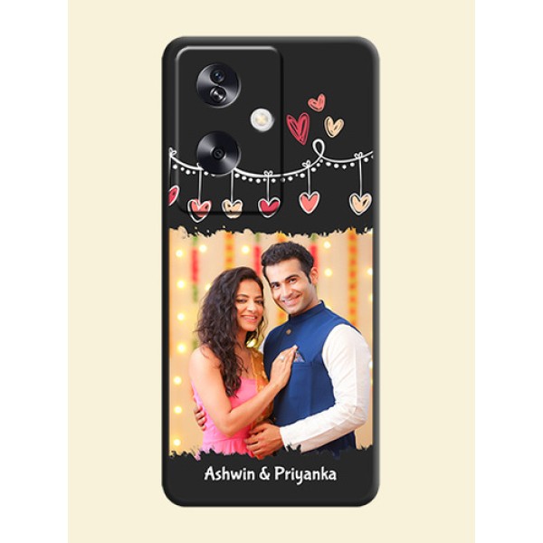 Pink Love Hangings with Name On Space Black Custom Soft Matte Mobile Back Cover - Oppo A79 5G Pink Love Hangings with Name On Space Black Custom Soft Matte Mobile Back Cover - Oppo A79 5G