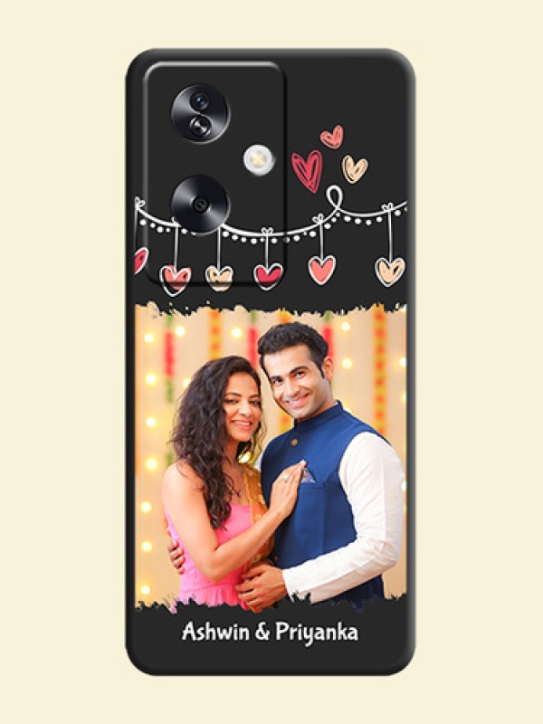 Pink Love Hangings with Name On Space Black Custom Soft Matte Mobile Back Cover - Oppo A79 5G