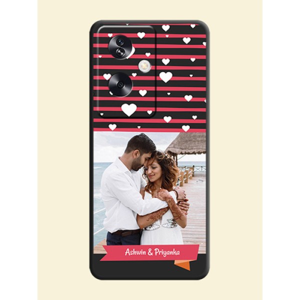 White Color Love Symbols with Pink Lines Pattern On Space Black Custom Soft Matte Mobile Back Cover - Oppo A79 5G White Color Love Symbols with Pink Lines Pattern On Space Black Custom Soft Matte Mobile Back Cover - Oppo A79 5G