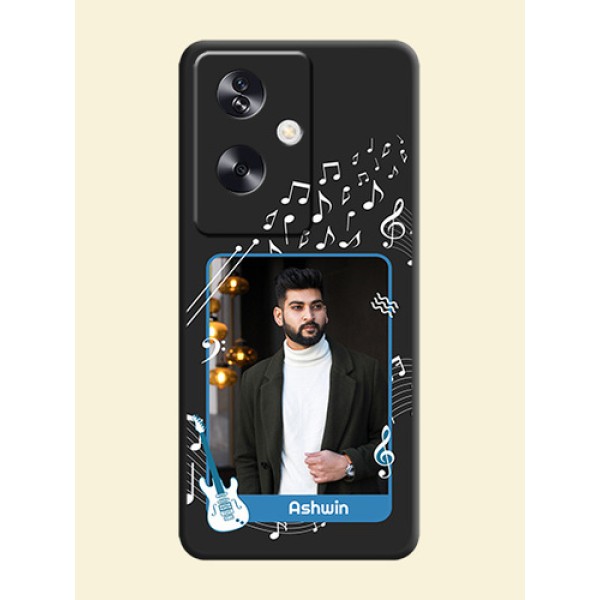 Musical Theme Design with Text on Photo On Space Black Custom Soft Matte Mobile Back Cover - Oppo A79 5G Musical Theme Design with Text on Photo On Space Black Custom Soft Matte Mobile Back Cover - Oppo A79 5G