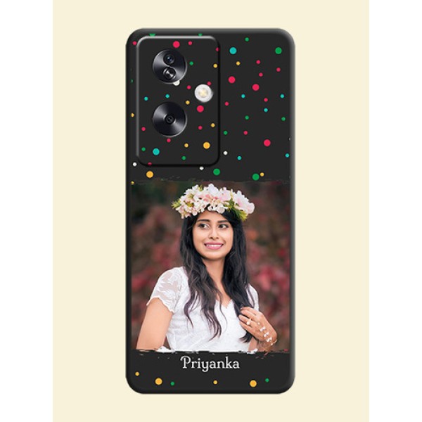 Multicolor Dotted Pattern with Text On Space Black Custom Soft Matte Mobile Back Cover - Oppo A79 5G Multicolor Dotted Pattern with Text On Space Black Custom Soft Matte Mobile Back Cover - Oppo A79 5G