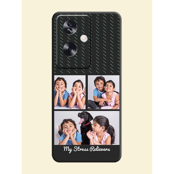 Cross Dotted Pattern with 2 Image Holder On Space Black Custom Soft Matte Mobile Back Cover - Oppo A79 5G Cross Dotted Pattern with 2 Image Holder On Space Black Custom Soft Matte Mobile Back Cover - Oppo A79 5G