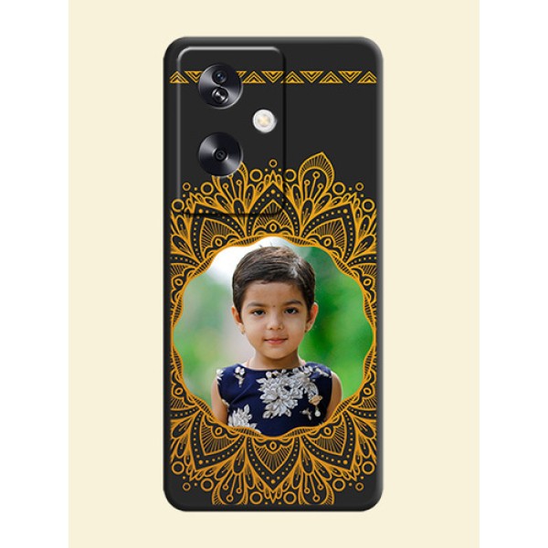 Round Image with Floral Design On Space Black Custom Soft Matte Mobile Back Cover - Oppo A79 5G Round Image with Floral Design On Space Black Custom Soft Matte Mobile Back Cover - Oppo A79 5G