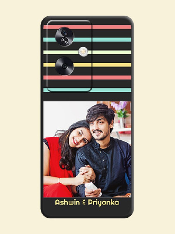 Color Stripes with Photo and Text on Photo  On Space Black Custom Soft Matte Mobile Back Cover - Oppo A79 5G
