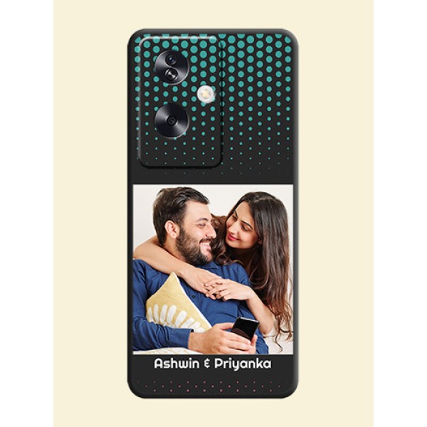 Faded Dots with Grunge Photo Frame and Text On Space Black Custom Soft Matte Mobile Back Cover - Oppo A79 5G Faded Dots with Grunge Photo Frame and Text On Space Black Custom Soft Matte Mobile Back Cover - Oppo A79 5G