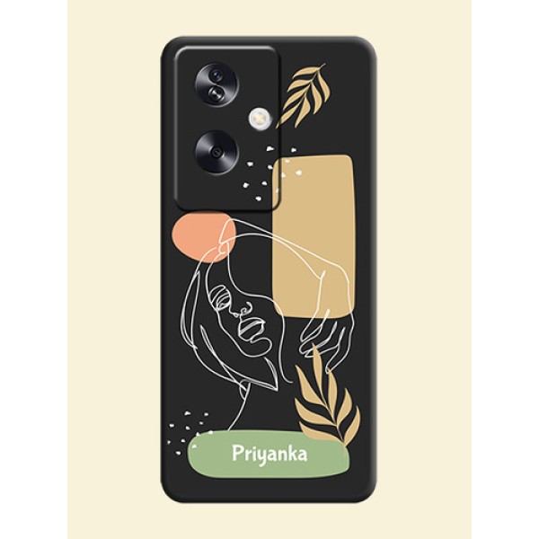 Custom Text With Line Art Of Women & Leaves Design On Space Black Custom Soft Matte Mobile Back Cover - Oppo A79 5G