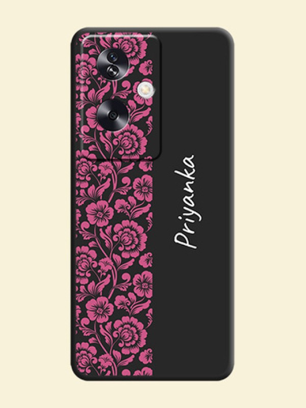 Pink Floral Pattern Design With Custom Text On Space Black Custom Soft Matte Mobile Back Cover - Oppo A79 5G