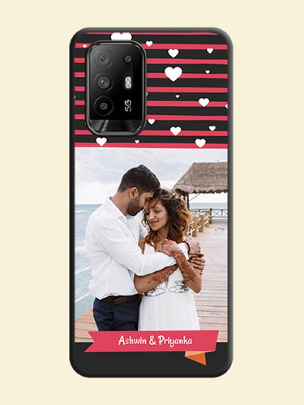 White Color Love Symbols with Pink Lines Pattern on Space Black Custom Soft Matte Phone Cases - Oppo F19 Pro Plus 5G