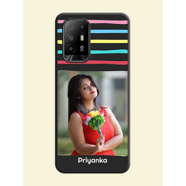 Multicolor Lines with Image on Space Black Personalized Soft Matte Phone Covers - Oppo F19 Pro Plus 5G Multicolor Lines with Image on Space Black Personalized Soft Matte Phone Covers - Oppo F19 Pro Plus 5G