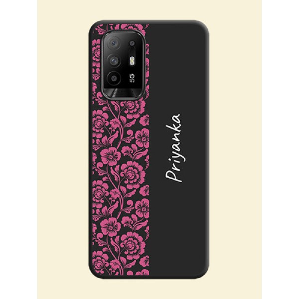 Pink Floral Pattern Design With Custom Text On Space Black Personalized Soft Matte Phone Covers -Oppo F19 Pro Plus 5G Pink Floral Pattern Design With Custom Text On Space Black Personalized Soft Matte Phone Covers -Oppo F19 Pro Plus 5G