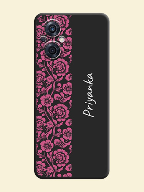 Pink Floral Pattern Design With Custom Text On Space Black Personalized Soft Matte Phone Covers -Oppo F21 Pro 4G