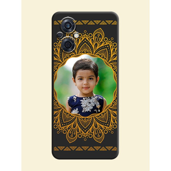 Round Image with Floral Design on Photo on Space Black Soft Matte Mobile Cover - Oppo F21 Pro 5G Round Image with Floral Design on Photo on Space Black Soft Matte Mobile Cover - Oppo F21 Pro 5G